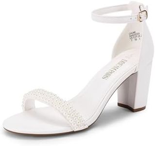 DREAM PAIRS Women's Chunk Low Heel Pump Sandals,Size 5,White/Pearl,CHUNK