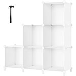 6 Cube Storage Shelf, Storage Bookcase Bookshelf with Metal Hammer, Storage Cubes Organizer Cabinet for Kids, Closet, Bedroom, Bathroom, (11.8x11.8x11.8 inch), White