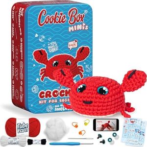 Cookie Box MINIs Crochet Kit for Beginners – Gift Set to Make Crab Eugene Amigurumi Plushie – Easy DIY Crochet & Knitting Starter Kit with Printed Instructions & Step-by-Step Video Tutorial
