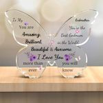 Acrylic Plaque Godmother Gifts Butterfly Shape Ornaments Women Mother's Day Desk Sign God Mom Family Day Personalised Present I Love You Home Decoration Keepsake The Best godmum in the World