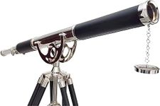 Nautical Vintage Solid Brass Marine Black Leather Telescope Single Barrel Brass Chrome Finish & Black Tripod 65'' Handmade Telescope Looks Authentic Decor