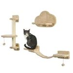 PawHut 3Pcs Cat Wall Shelf with Scratching Posts, Ladder, Setps, Platforms, Cat Shelves for Relaxing, Sleeping, Jumping, Cat Wall Climber for Indoor Cats, Beige