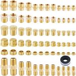 73-Piece NPT Fitting Kit with Teflon Tape - Comprehensive Pipe Thread Adapter Set Includes Hex Nipples, Bushings, Plugs, Couplings, Caps for Plumbing & Air Compressor Applications