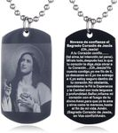 FAYERXL Scripture Baptism Holy Bible Verse Dog Tag Necklace,Engraved Catholic Christian Communion Confirmation Rite Religious Gift (Novena de confianza al Sagrado Corazon de Jesus)