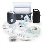 Tommee Tippee Complete Feeding Set, Electric Steam Steriliser with Insulated Bottle Bag, Newborn Baby Bottles and Easiwarm Bottle Warmer, Black