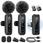 Wireless Lavalier Microphone for iPhone, iPad, Android Phone，2-Pack Mini Microphone with Noise Reduction, Auto Pairing and Mute & Reverb for Vlogging, Video Recording, TikTok, YouTube - Plug & Play