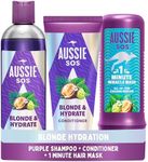 Aussie Blonde & Hydrate Purple Shampoo And Conditioner Set With Hair Mask. Neutralise Brassy, Yellow Tones On Bonde, Highlighted & Silver Hair. For Bleached, Highlighted And Grey Hair