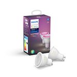 Philips Hue White and Colour Ambiance Smart SpotLight Twin Pack LED [GU10 Spot] with Bluetooth, Works with Alexa and Google Assistant and Apple HomeKit, 9W