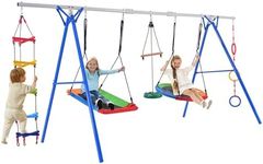 CuisinSmart 5 in 1 Outdoor Toddler Swing Set for Backyard, Playground Swing Sets with Steel Frame, Multifunction Playsets with Climbing Ladder,Swing for Kids Blue As Shown