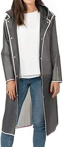 PERLETTI Imperméable Homme Femme Transparent Détails Réfléchissants - Poncho Pluie Long Capuche et Boutons - Veste Pluie Coupe Vent Etui Etanche - Anorak Réutilisable Léger (Gris Bordure Blanche, L)