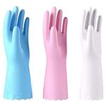 3 Pack Reusable Cleaning Gloves Latex Free - Dishwashing Gloves with Cotton Flock Liner and Embossed Palm - Waterproof Household Gloves for Laundry, Gardening (Large)