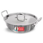 Wonderchef Stella Triply Stainless Steel Kadhai with Lid | 28 cm, 4.5 litres | Compatible with Gas Stove, Induction, Ceramic Cooktop | Non-Toxic | Heavy-Duty Handle | 10-Year Warranty