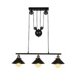 Three-Light Pulley Pendant Light, Kitchen Island Light Adjustable Industrial Rustic Chandelier Farmhouse Vintage Ceiling Lights Fixture for Kitchen Island Dining Room Foyer