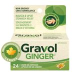 Gravol Ginger - Nausea and Upset Stomach Relief with Organic Ginger Extract - Made in Canada - Non-Drowsy, Taste-Free and Easy to Swallow - 24 Liquid Gel Capsules.