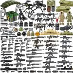 BloxBrix 180 pcs Weapons-Machine-Guns-Rifles Compatible with Major Brands, Minifigures-add-ons-Militarybase-Toy-Soldiers-Police, WW2-Modern-Swat-Battle-Ammo-Belt-gas mask-Decations for Army-Men