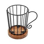 OTAIVE Coffee Pod Holder,K Cup Holder with Wooden Base,Nordic Style Iron Coffee Pod Organizer,Wire Capsule Storage Basket for Counter Coffee Pod Storage Holder Coffee Accessories