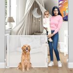 A Baby Cherry - Baby Saftey Gate Retractable | Stairs & Pet Safety | Wide Mesh Gate 33" Tall | Expandable 55" | Indoor/Outdoor, Childproof Auto Lock (White)