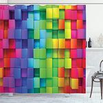 Ambesonne Colorful Shower Curtain, Rainbow Colored Contour Display Futuristic Block Brick-Like Geometric Artisan, Cloth Fabric Bathroom Decor Set with Hooks, 69" W x 84" L, Sky Blue Indigo Fern Green