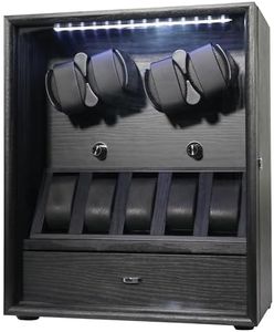 Oryx 4 Watch Winder for Automatic Watches, Rotating Watch Box 5 Rotation Modes Display Case with Extra Watches Holders and Jewelry Storage, Lockable Winders White Light USB/AC Powered Mabuchi Motor