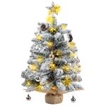 Ninonly 24Inch Snowy Mini Christmas Tree, Artificial Tabletop Flocked Christmas Tree with 30 LED Lights, Pine Cones, Silver Star Tree Topper, Balls, Mini Gift Box, Cloth Bag Base, Xmas Decorations