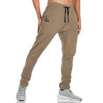 BROKIG Mens Joggers Sport Pants, Casual Gym Workout Sweatpants with Double Pockets (Large, Beige)