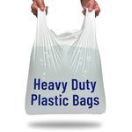 PWgoods Plastic Carrier Bags | Standard Retail Size 13x19x23 | 100 Pack | Heavy Duty Large Plastic Bags | Plastic Bags with Handles | White bags | Carry Bag | Large Carrier bags