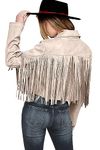 PRETTYGARDEN Women's Fringe Faux Suede Leather Jackets 2024 Fashion Tassel Motorcycle Cropped Coats (Beige Apricot,Medium)