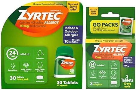 Zyrtec Allergy Medicine, 24-Hour Allergy Relief, Cetirizine Tablets for Symptoms Like Sneezing, Runny Nose, Itchy, Watery Eyes, Bundle Pack 30-Count Plus 3x1-Count Packs