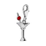 Quiges 925 Sterling Silver 3D Cocktail Drink Lobster Clasp Charm Clip on Pendant