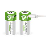 Lankoo Rechargeable D Batteries 1.5V 12000Mwh Usb Lithium Ion Rechargeable D Battery With Usb Type C Charging Cable, Fast Charge, 1200 Cycles Constant Output, Over-Charge Protection, 2-Pack