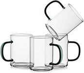 LUXU Glass Coffee Mugs Set of 4,Borosilicate Glass Coffee Cups 9 Fl.oz,Lead-Free Drinking Glasses,Premium Tea Cups with Dark Green Handle,Latte & Mocha Mugs,Espresso Coffee Gifts for Home and Cafe