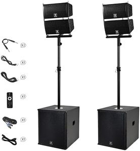 RECK 6000W P.M.P.O Stereo 15-inch Powered PA Speaker System DJ Combo Set, 4 Line Array Speakers and Two 15 inch Subwoofers with Bluetooth/USB/SD Card/Remote Control for Party DJ Wedding Meeting