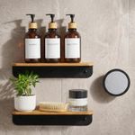 MaisoNovo Wood Shower Caddy with Mirror - Slim Shelf for Bathroom Set of 2