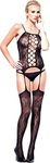 Smiffys Lace Body Stocking, Black with Attached Suspenders, Fever Body Stockings & Clubwea Fancy Dress, Fever Body Dress Up Accessories