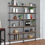 Industrial 6-Tiers Ladder Shelf Bookcase, Storage Shelf, Display Shelving, Wall Mounted Wood Shelves, Pipe Wood Shelves Bookshelf Vintage Wrought Iron Finish (Gray)