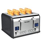 Toaster 4 Slice, Bagel Stainless Toaster with LCD Timer, Extra Wide Slots, Dual Screen, Removal Crumb Tray (Gray)