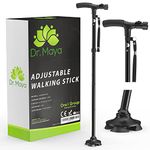 Walking Cane by Dr. Maya with Free Car Cane, Tips & LED Lights - Lightweight, Adjustable, Foldable, Pivoting Base, Quad Travel Balance Stick Support for Elderly Men and Women - Walker for Seniors!