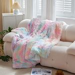 Wajade Blanket for Girl Large Colorful Rainbow Faux Fur Throw Super Soft Warm Fluffy Blanket for Sofa Couch (160x200cm)