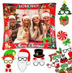 Christmas Inflatable Photo Booth with 32Pcs Photo Booth Props Selfie Picture Frame for Christmas Family Party,Giant Props Frame Celebration Blow Up Party Prop,Christmas Party Game Accessories Supply