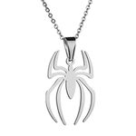 Houpotao Spider Man Pendant Necklace Stainless Steel Lightweight Hypoallergenic Superhero Jewelry for Spider Fans,Adjustable Spider Jewelry Chain for Women and Man (Silver)