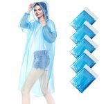 wehers 5 Pack Disposable Rain Ponchos - One Size Rain Poncho Waterproof Emergency Raincoats Rain Poncho Adult Rain Coats With Hood and Sleeves Ideal for Festivals, Camping, Fishing, Theme Parks(Blue)