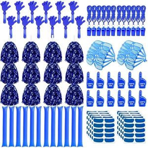 Blue School Spirit Support Items Bulk Team Spirit Week Accessories Pom Poms Hand Clappers Sticks Plastic Whistles Shutter Glasses Eye Sticker Noise Makers for Sports Watching Games Cheering (172 Pcs)