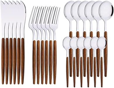 Uniturcky 24-Piece Silverware Set for 6, Silver Mirror Polished Stainless Steel Flatware Set, Wooden Effect Handle Utensil Set for Home Hotel Restaurant, Family Cutlery Set Include Knife Fork Spoon