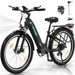 HITWAY 26x3.0 Electric Bike, 250W City Cruiser E bike, 48V 18Ah Removable Battery Max.Range 55-80KM, Shimano 7-Speed, Commuter Electric Bicycles for Adults