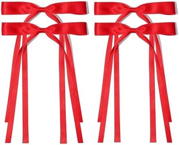 Ayesha Red Hair Bows Clips Coquette Ribbon Bowknot with Long Tail Princess Hair Bows French Barrettes Hair Accessories for Women Girls 4pcs (red)