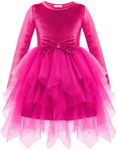 Arshiner Toddler Girls Velvet Tutu Dress Irregular Hem Long Sleeve Valentines Day Party Fuchsia Magenta Hot Pink Dresses 2T