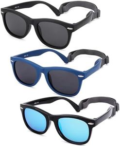 Polarized Baby Sunglasses with Strap - Unbreakable Flexible Infant Sunglasses for Toddlers Age 0-24 Months (Balck/Gray + Blue/Gray + Black/Blue) - 3 Pack