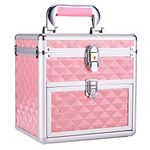 Frenessa Makeup Box Makeup Train Case Cosmetic Storage Organzier Nail Polish Box for Makeup Artist, Nail Tech Student, Craft Cosmetology Case with Mirror Drawer and Dividers Manicure Organizer Travel