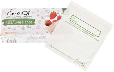 100% Compostable Food Storage Bags [Quart 100 Pack] Eco-Friendly Freezer Bags, Resealable Bags, Heavy-Duty, Reusable, Off-White by Earth's Natural Alternative