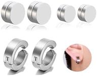 FASHGOOD Magnetic Earrings for Men,Stainless Steel Clip on Earrings, Magnetic No Piercing Earring,Silver Fake Stud Earrings Set 3Pairs